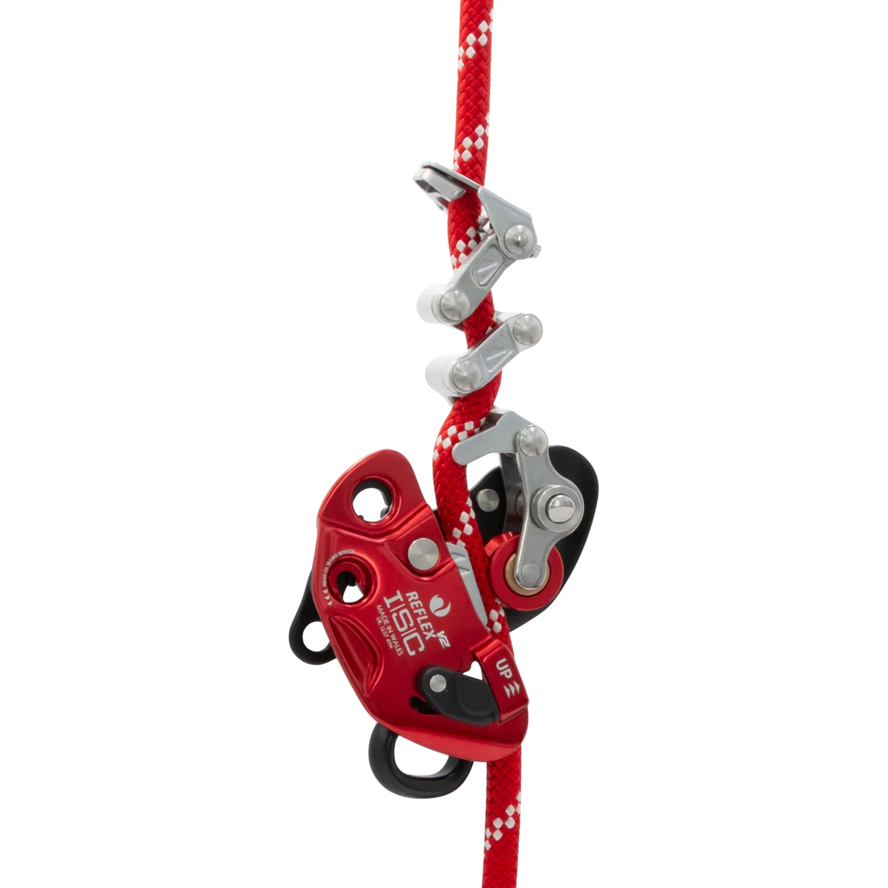 REFLEX V2 open, with the rope wound through the links